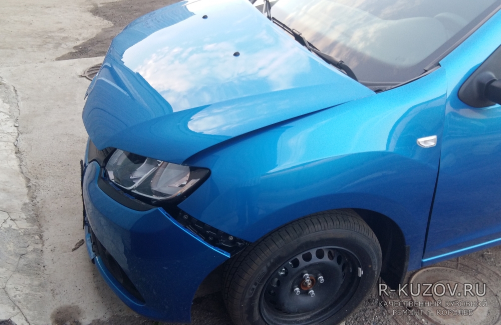 Renault Sandero / Кузовной ремонт последствий удара в переднюю часть автомобиля / СТО Р-Кузов / до ремонта