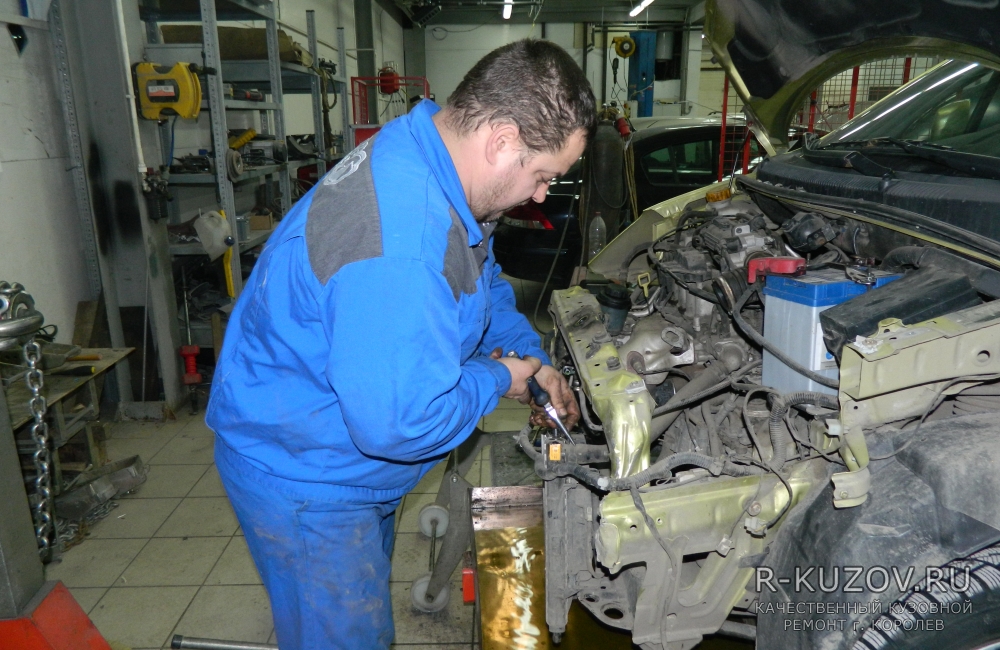 Chevrolet Spark (Шевроле Спарк) / Кузовной ремонт последствий удара в переднюю часть автомобиля. / СТО Р-Кузов / ремонт